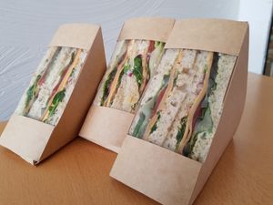 Vegan sandwiches with deli slices and cheddar at Beans&more in Jyvaskyla