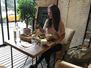 Me enjoying the food at Blossom Rena Vegan Cafe 貝多蕾納 in Taipei