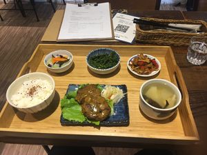 Chinese Set Meals with Steamed Rice, curry Chinese Yam patty. at Blossom Rena Vegan Cafe 貝多蕾納 in Taipei