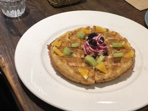 Classic waffle; yum yum yum❤️ at Blossom Rena Vegan Cafe 貝多蕾納 in Taipei