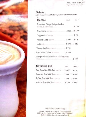 Menu as of today at Blossom Rena Vegan Cafe 貝多蕾納 in Taipei
