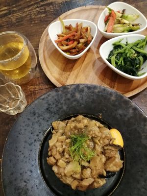 Vegan braised pork rice set - meal, tea, side dishes and desserts at Blossom Rena Vegan Cafe 貝多蕾納 in Taipei