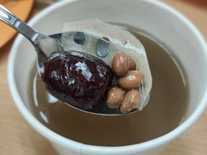 Lotus roots soup with peanut and dates at Kong Meng San Phor Kark See Monastery in Central Singapore