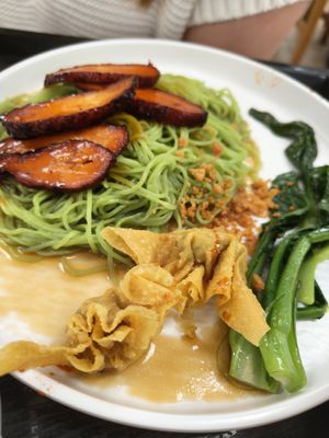 Spinach noodle wanton Noodle at Kong Meng San Phor Kark See Monastery in Central Singapore