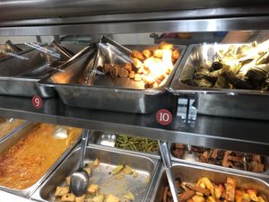 Mixed rice dishes  at Kong Meng San Phor Kark See Monastery in Central Singapore