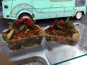 Large and small box with all the different salads - plus you can add feta and olives. They really pile them high! at Sunny's Olive Tree - Food Stall in London