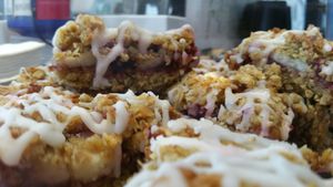 cherry bakewell flapjacks at The Accidental Vegan Cafe in Honiton