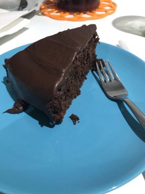 Chocolate fudge cake at The Accidental Vegan Cafe in Honiton
