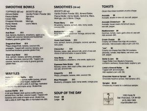 Menu  at Nourish Cafe in San Francisco