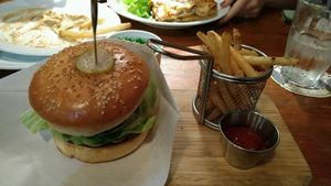 veggie burger - comes with fries, was delicious! at Hobgoblin - Roppongi in Tokyo