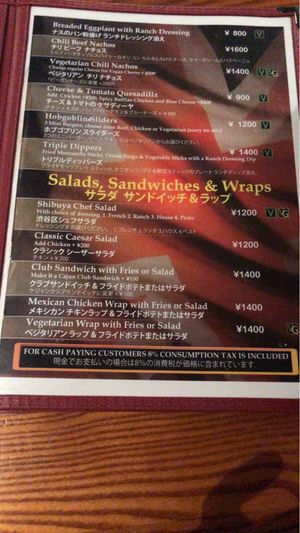 Menu - 2 (sorry for rubbish photo) at Hobgoblin - Shibuya in Tokyo