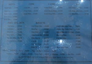 menu at Dieu Lac in Hue