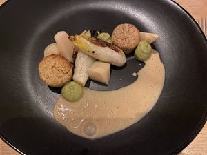 Main course: potato muffin with chicory and celeriac  at Morris and Bella in Amsterdam