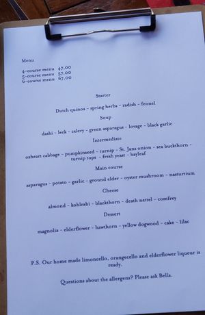 Menu at Morris and Bella in Amsterdam