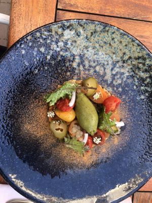 Variety of tomato based components and a basil sorbet  at Morris and Bella in Amsterdam