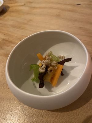 Amuse with pumpkin  at Morris and Bella in Amsterdam