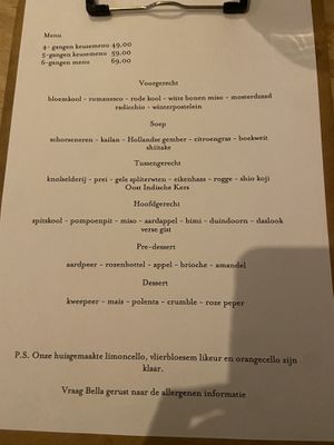 Menu Nov 2024  at Morris and Bella in Amsterdam