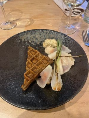 Main course (potato waffle!)  at Morris and Bella in Amsterdam