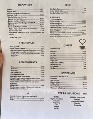 Menu  at S'Hortet in Mallorca