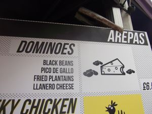 Venezuelan corn patties filled with plantain and beans.  at Lyric Square Market in West London