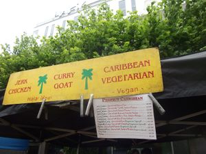 Caribbean food. Not a generous portion at all. I don't recommend it.  at Lyric Square Market in West London