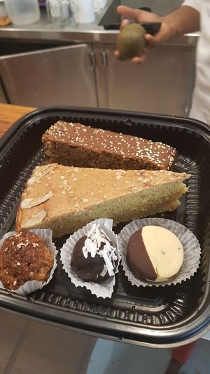 Breads and desserts to take home (they used my own container) at Abdiel Vegan in Lima