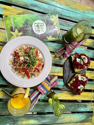 Avocado toast and almost raw pad Thai  at Raw Love - Downtown Tulum in Tulum