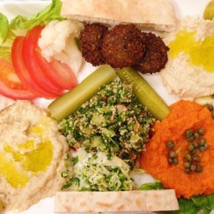 Detail of 'Évasion de saveurs végétales', assiette avec plusieurs plats maison - a plate-full of everything! at Tahina in Tours