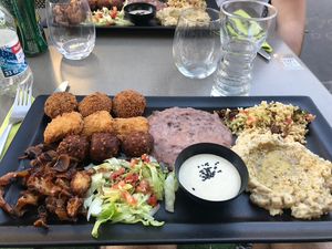 I can't remember exactly the name of the dish, but it's a mixture of several highlights from their menu (the big version). Comes with bread. at Tahina in Tours