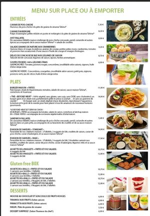 The menu at Tahina in Tours