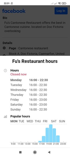 Opening hours from Facebook 23 October 2023. at Fu's in Caernarfon