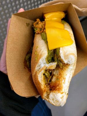 Spicy Dog with the Works and Guacamole and Cheddar at Hot Vog in Paris