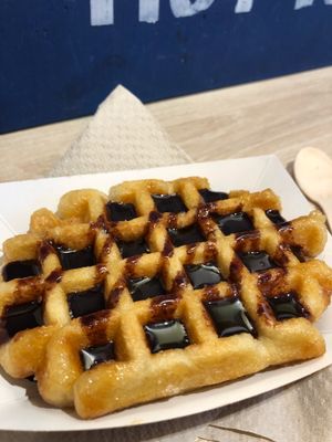 Belgian waffle with chocolate sauce  at Hot Vog in Paris