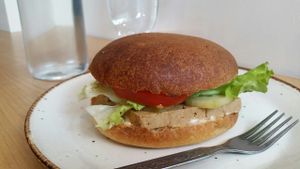 marinated tofu burger (it's huge!)  at Les Gourmandises Louca  in Quebec