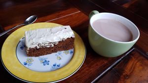 Carrot cake and hot chocolate at Les Gourmandises Louca  in Quebec