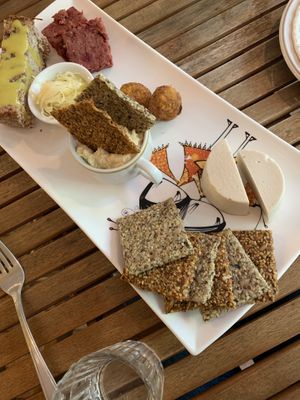 Sampler plate with beet pate, cashew cheese, hummus, sauerkraut and more! at Les Gourmandises Louca  in Quebec