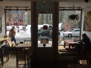 Inside the restaurant  at Les Gourmandises Louca  in Quebec