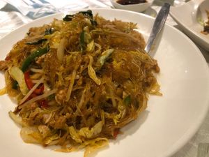 Tom Yum mung bean vermicelli with omnipork  at Tong De Veggie 同德素食 in Kowloon