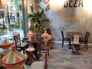 Both traditional Ethiopian tables and more familiar ones at Beza Ethiopian Food in South East London