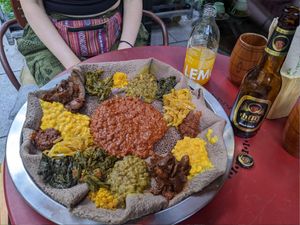 Injera sharing platter for two at Beza Ethiopian Food in South East London