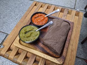 Injera with spicy dipping sauces at Beza Ethiopian Food in South East London
