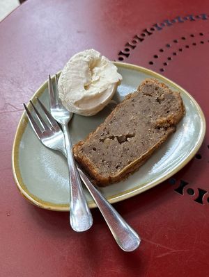 Banana cake and ice cream   at Beza Ethiopian Food in South East London
