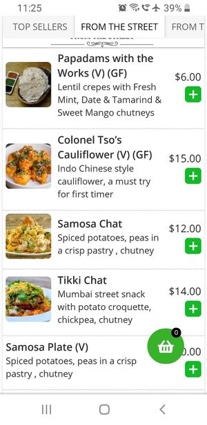 (V) means vegan at Dhaba in Kyneton