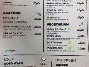 Menu at Warung Jakarta in Warsaw