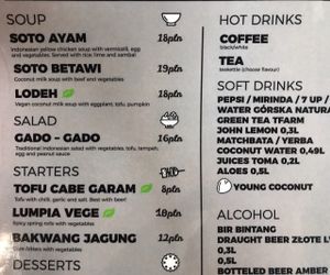 Menu at Warung Jakarta in Warsaw