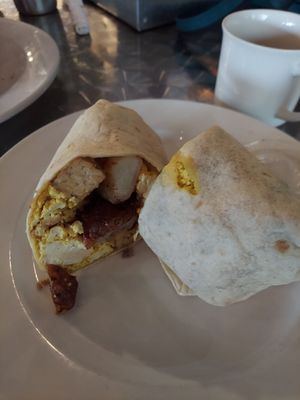 Breakfast burrito sub tempeh & tofu at Cafe Berlin in Columbia