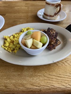 Tofu scramble, fresh fruit, tempeh   at Cafe Berlin in Columbia
