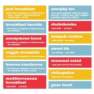 The vegan menu I was provided at Cafe Berlin in Columbia