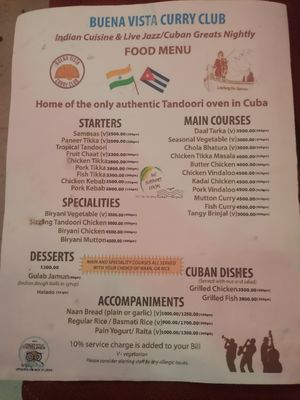 Menu (January 2025) #Veganuary at Buena Vista Curry Club in Havana