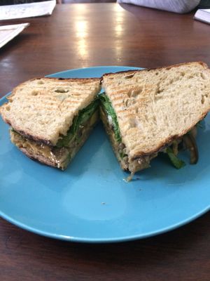 Vegan sandwich, sourdough, hummus, aubergine dip, veg at El Cafe in Havana